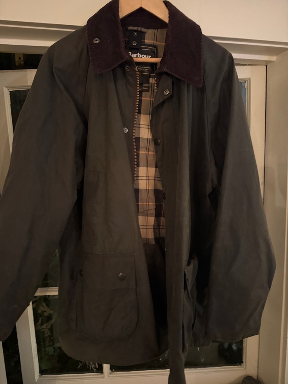 Barbour Brown Jacket with Tan & Navy Plaid Lining
